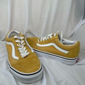 Vans Old Skool Sneakers Ochre Mustard Yellow Suede Canvas Women's 6 Men's 4.5